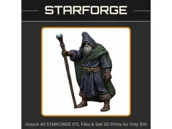 28mm DND Wise Old Spellcaster Mage with Staff Fantasy Miniature StarForge Kits 3D Print STL File
