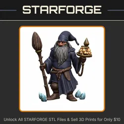 28mm DND Wise Old Wizard with Staff Fantasy Miniature StarForge Kits 3D Print STL File