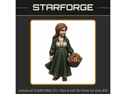 28mm DND Young Farm Girl with Basket Fantasy Miniature StarForge Kits 3D Print STL File
