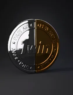 A dual sided 3D game asset coin based on the provided image png The f