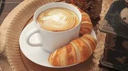 Cappuccino Ceramic Cup with Fresh Croissants 3D model