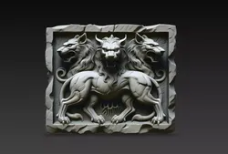 Cerberus Stone Guardian Relief STL Triple Hound Wall Plaque 3D print model