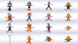 Cute Halloween Toon Character Bundle 10 Low Poly  3D Model Pack