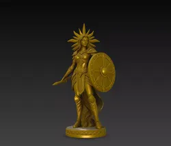 Golden Sun Shieldmaiden STL Fantasy Warrior Statue Model 3D print model