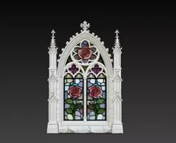 Gothic Twin Rose Stained Glass Window STL Cathedral Model 3D print model