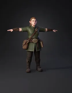 green tunic wearing elf archer with leather belt bracers satchels an