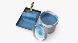 Paint Bucket with Roller Tray White Blue Used 3D model