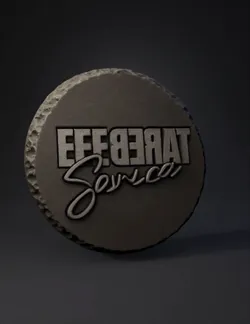 round embossed token with textured surface and raised lettering