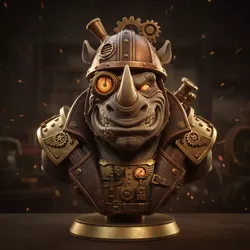 Steampunk Rhino Bust Engineer Printable STL File 3D print model