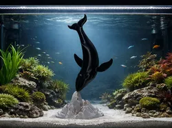 【Whale Fall】 A diving blue whale statue (aquarium decor/with base/35cm overall height) - Free 3D Print Model