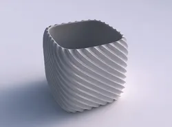 Vase quadratic stumpy with bent extruded lines 3D print model