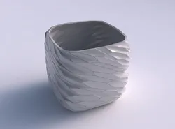 Vase quadratic stumpy with fine twisted organic cells 3D print model