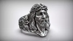 Jesus Christ Head Crown of Thorns Religious Sculpture Ring 3D print model