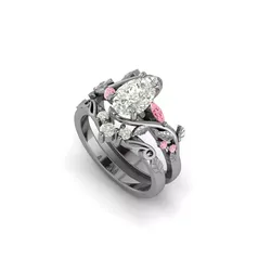Pear Diamond Vintage Ring Set-3D CAD Model 3D print model