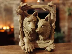 “Wolf Harmony – Nature‑Framed Twin Wolves”  - Free 3D Print Model