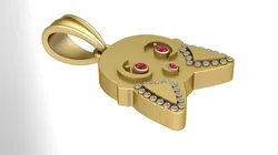 Cute Cat Face Ruby Diamond Pendant 3D Jewelry Model