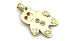 Cute Gingerbread Man Diamond Ruby Pendant 3D Jewelry Model