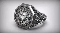 Lion Head Royal Baroque Pattern Signet Ring