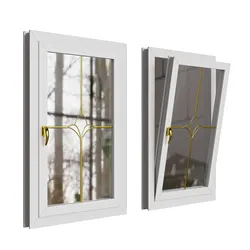 Modern PVC Window with Decorative Glass Gold Pattern