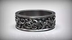 Royal Carved Rococo Ornament Wedding Band