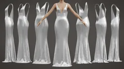 Silver Satin Wedding Gown - Silk Backless Party Dress