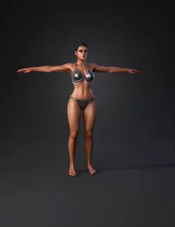 A female fantasy rpg character wearing a chainmail bikini top furs