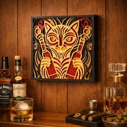 Abstract Layered Cat Wine STL Wall Art 3D Printable Decor  3D model