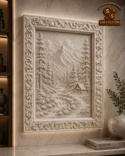 Classic Floral Wooden Frame CNC Design 3D model