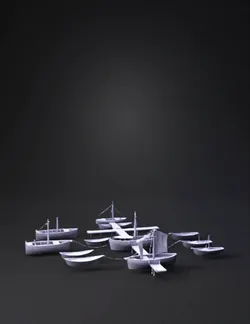 create a multiple boats of diverses types connects one with another wi