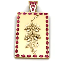 Crimson Acorn Branch Pendant – Luxury Botanical 3D Printable Jewelry