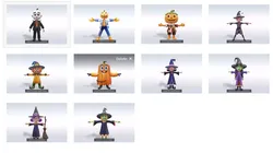 Cute Halloween Toon Character Bundle 10 Low Poly 3D Model Pack