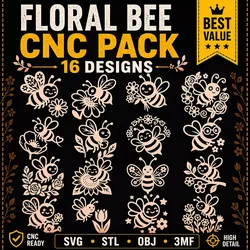 Floral Bee CNC SVG STL Pack 16 Designs 3D print model