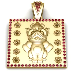 Golden Guardian Square Medallion – Gemstone Character 3D Jewelry Pendant