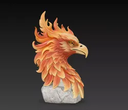 Phoenix Eagle Head Flame Feather Animal Bust Statue STL Model 3D print model