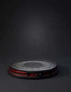 round circular pedestal with metal frame and red panel accents textur