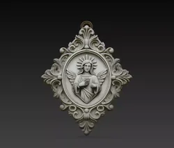 Sacred Angel Heart Medallion Wall Relief STL Print Model 3D print model