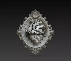Sacred Heart Crown Thorn Baroque Relief STL Print Model 3D print model