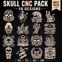 Skull Skeleton CNC SVG STL Pack 16 Designs 3D print model