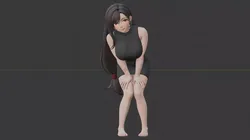 Stylized Anime Girl in Black Mini-Dress Premium Static 3D model