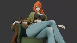 Stylized Urban Anime Girl Seated in Armchair Premium Static 3D model