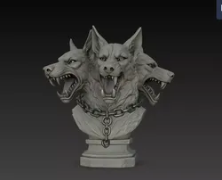 Three Headed Cerberus Chain Collar Monster Bust STL Model 3D print model