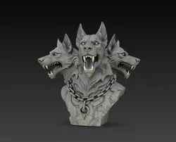 Three Headed Cerberus Chained Hellhound Bust STL Model 3D print model