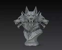 Three Headed Cerberus Wolf Guardian Beast Bust Statue STL 3D print model