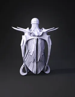 white alien insect exoskeleton sculpture with elongated wings and scul