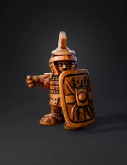 wooden knight figurine with shield and helmet carved wood texture me