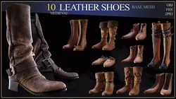 10 medieval leather boots  3D print model