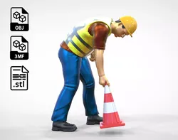 N3 Road Worker Placing Traffic Cone 3D print model