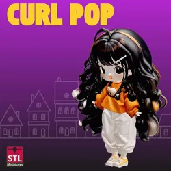 CurlPop STL File Anime Doll Long Curly Hair Chibi  3D print model