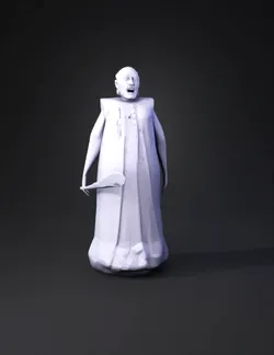 ghostly robed humanoid figure with pale long robe open mouth holding
