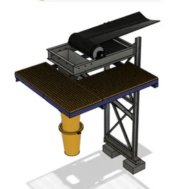 Custom-made discharge hopper for a conveyor belt.